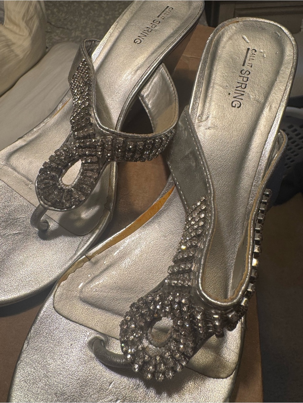 Call It Spring Silver Rhinestone T-Strap Sandals - Picture 3 of 3